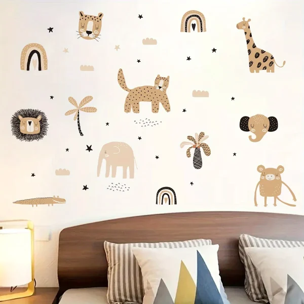 3pcs Cartoon Cute Leopard Elephant Lion Rainbow Animal Wall Stickers