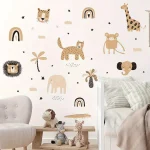 3pcs Cartoon Cute Leopard Elephant Lion Rainbow Animal Wall Stickers