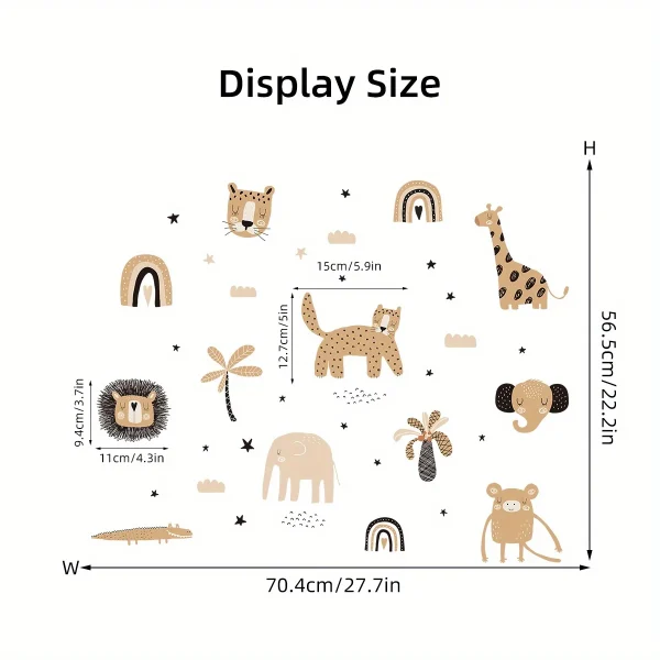 3pcs Cartoon Cute Leopard Elephant Lion Rainbow Animal Wall Stickers