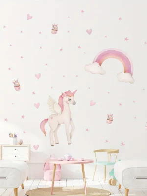 Cartoon Cute Unicorn Rainbow Princess Theme Removable Wall Stickers