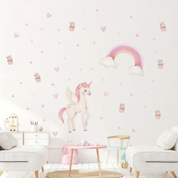 Cartoon Cute Unicorn Rainbow Princess Theme Removable Wall Stickers