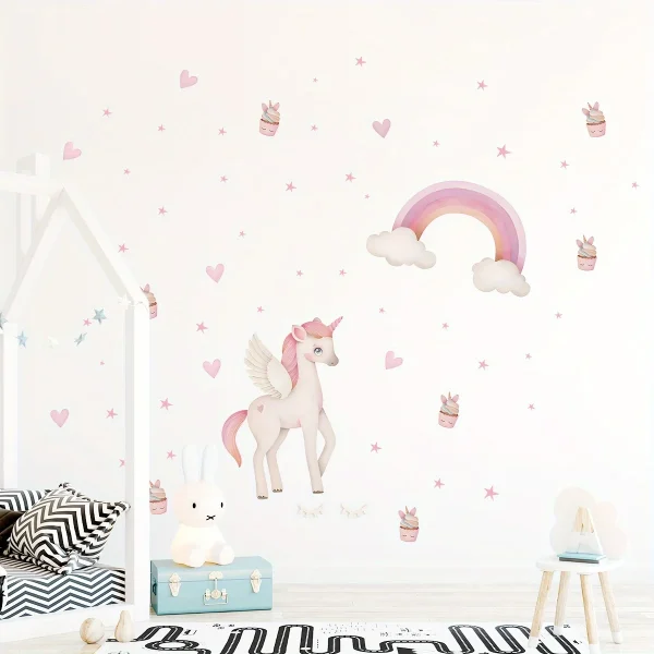 Cartoon Cute Unicorn Rainbow Princess Theme Removable Wall Stickers
