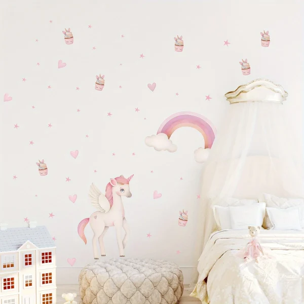 Cartoon Cute Unicorn Rainbow Princess Theme Removable Wall Stickers