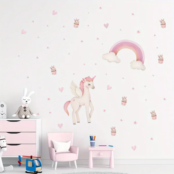 Cartoon Cute Unicorn Rainbow Princess Theme Removable Wall Stickers