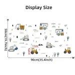 1PC Cartoon Excavator Crane Dump Truck Tree Wall Stickers