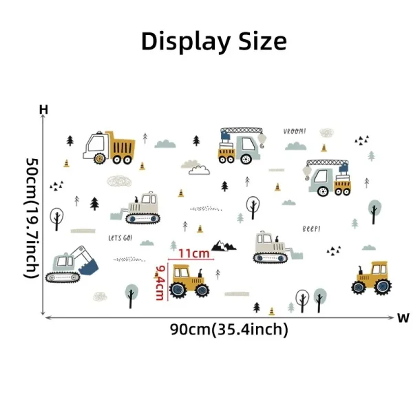 1PC Cartoon Excavator Crane Dump Truck Tree Wall Stickers