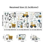 1PC Cartoon Excavator Crane Dump Truck Tree Wall Stickers