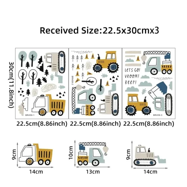 1PC Cartoon Excavator Crane Dump Truck Tree Wall Stickers