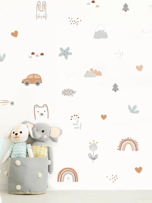 Cartoon Rainbow Animals Faces Star Watercolor Removable Wall Sticker