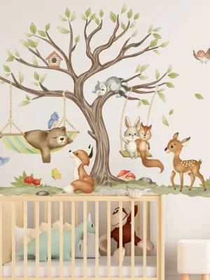 Cartoon jungle animal tree wall sticker