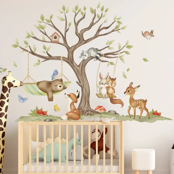 Cartoon jungle animal tree wall sticker