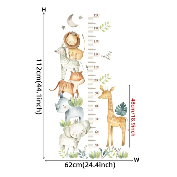 3PC Cartoon Animal Height Ruler Wall Stickers