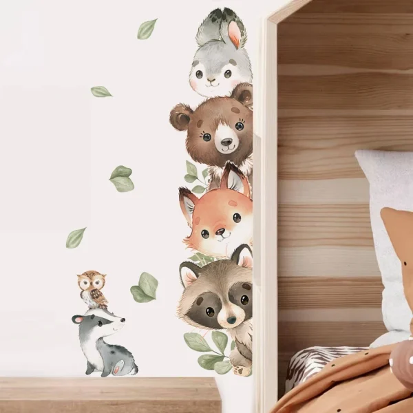 Watercolor Cartoon Forest Animals Bear Rabbit Door Stickers Wall Stickers