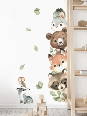 Watercolor Cartoon Forest Animals Bear Rabbit Door Stickers Wall Stickers