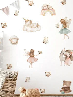 Watercolor Unicorn Fairy Bear Rainbow Wall Stickers
