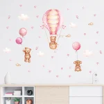 Cartoon Cute Brown Bear Balloon Heart Animal Wall Stickers