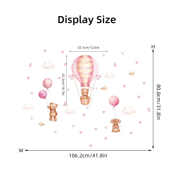 Cartoon Cute Brown Bear Balloon Heart Animal Wall Stickers