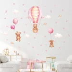 Cartoon Cute Brown Bear Balloon Heart Animal Wall Stickers