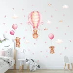 Cartoon Cute Brown Bear Balloon Heart Animal Wall Stickers