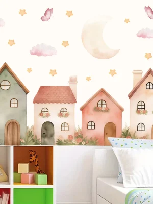 1pcs PVC Removable Cartoon Star House Pattern Wall Stickers