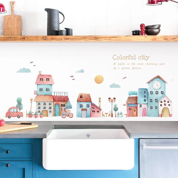 Creative Cartoon City Wall Stickers