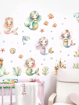 1Pc Cartoon Ocean Cute Mermaid Wall Stickers
