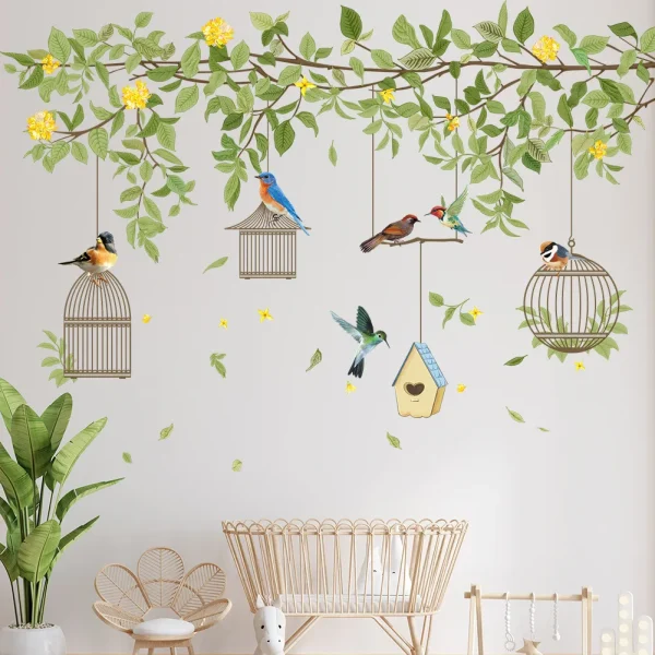 New design 3d birds branch birdcage sticker