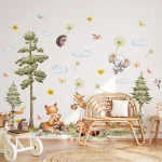 Cute Hedgehog Hippo Fox Rabbit Lion Animal Wall Sticker