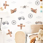 Watercolor Cartoon Airplane Train Wall Stickers
