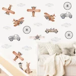 Watercolor Cartoon Airplane Train Wall Stickers