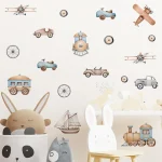 Watercolor Cartoon Airplane Train Wall Stickers