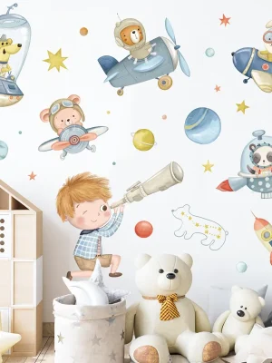 Cartoon Animal Pilot Astronaut Wall Stickers