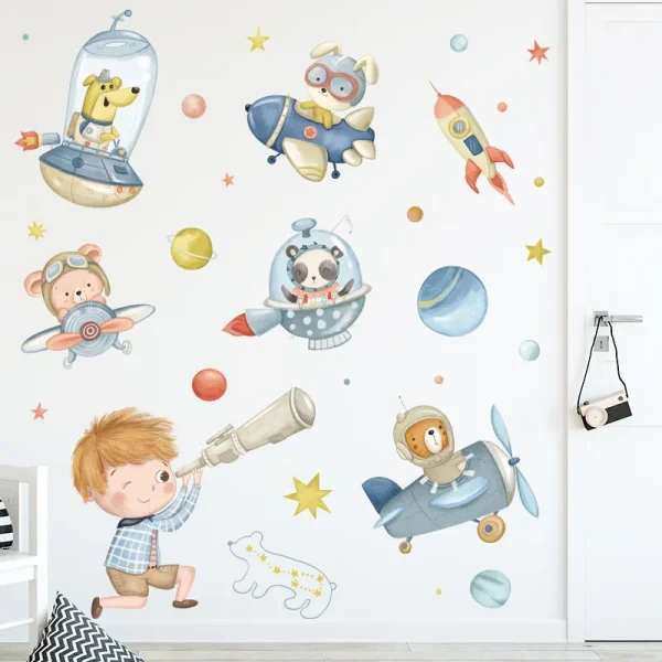 Cartoon Animal Pilot Astronaut Wall Stickers