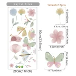 Pink Butterfly Flowers Birds Wall Stickers