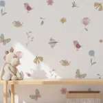 Pink Butterfly Flowers Birds Wall Stickers