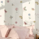 Pink Butterfly Flowers Birds Wall Stickers