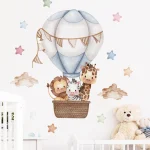 Watercolor Animals Hot Air Balloon Clouds Wall Stickers