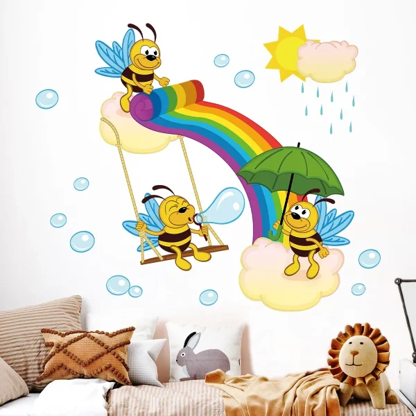 1Pc Cartoon Rainbow Cute Bees Wall Stickers