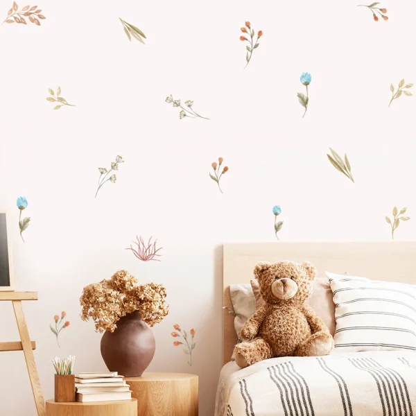 Boho Leaves Herbs Field Flowers Watercolor Wall Sticker