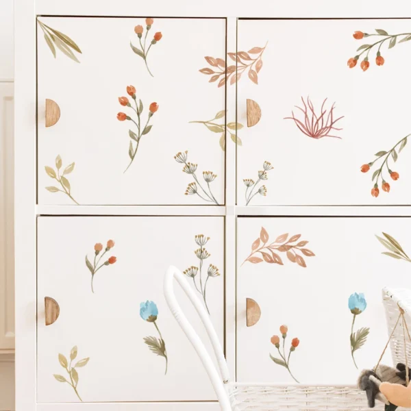Boho Leaves Herbs Field Flowers Watercolor Wall Sticker