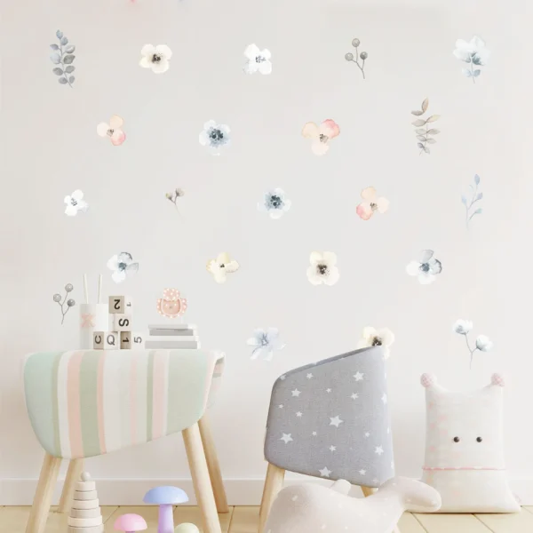 Boho Leaves Herbs Field Flowers Watercolor Wall Sticker