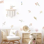 Boho Leaves Herbs Field Flowers Watercolor Wall Sticker