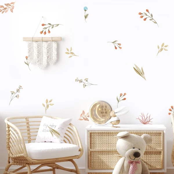 Boho Leaves Herbs Field Flowers Watercolor Wall Sticker