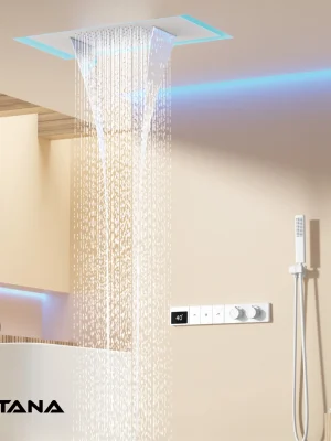 Aitana Intelligent dusjsystem i hvit messing med digitalt display