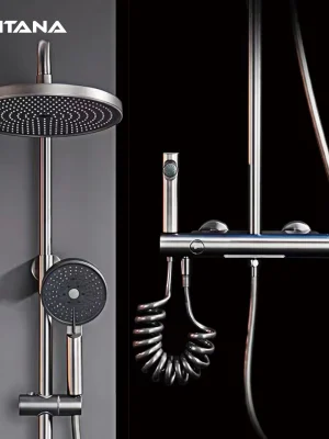 Luxury brass gun gray shower system with simple design, cold and hot dual control waterfall style water outlet bathroom faucet