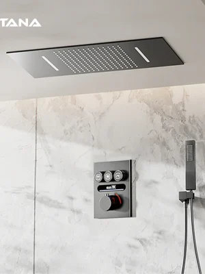 Luksuriøst dusjsystem i messing, termostatisk, veggmontert design med LED digitalt display.