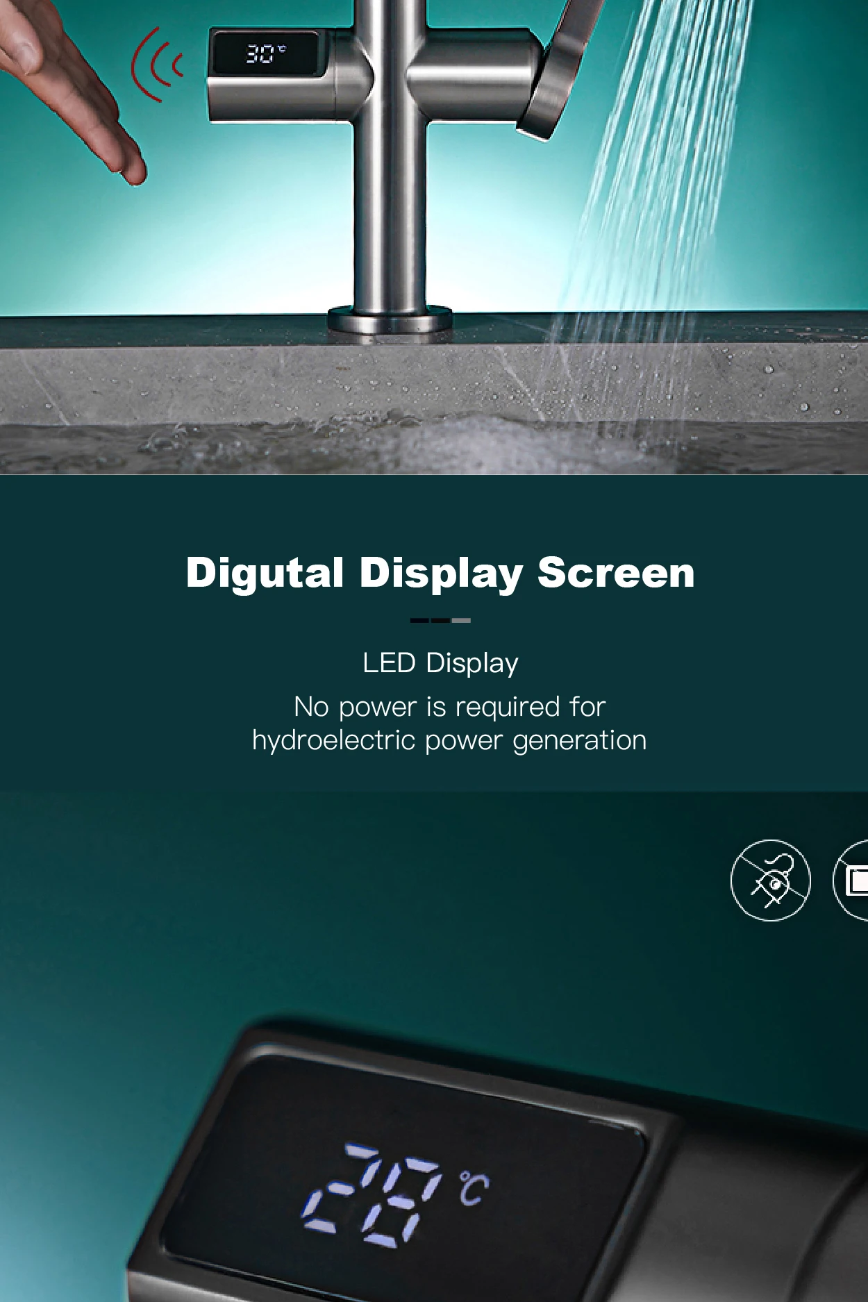 Aitana multifunksjonell servantbatteri med intelligent induksjon og digitalt display