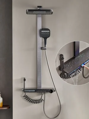 Starlight dusjsett – Hvit og gunmetal grå, termostatstyrt med digitalt display.