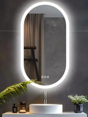Oval LED Baderomsspeil med Dimbar 3 Farger og Smart Anti-Dugg