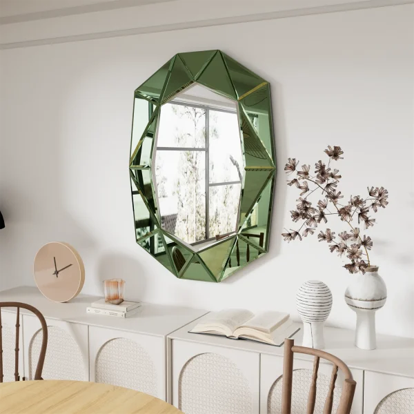 Asymmetrisk Dekorativt Veggspeil 100cm med Glassinnlegg – Accent Venetian Speil til Stue og Soverom